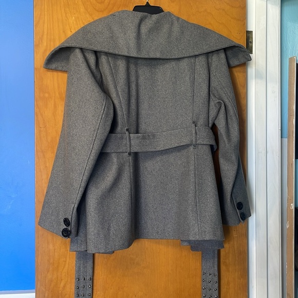Shawl Collar Grey Studded Belt Peacoat 1X - Picture 8 of 8